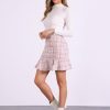 Women's Plaid Skirts Ruffle Hem Button Decor Tweed Mini Skirt