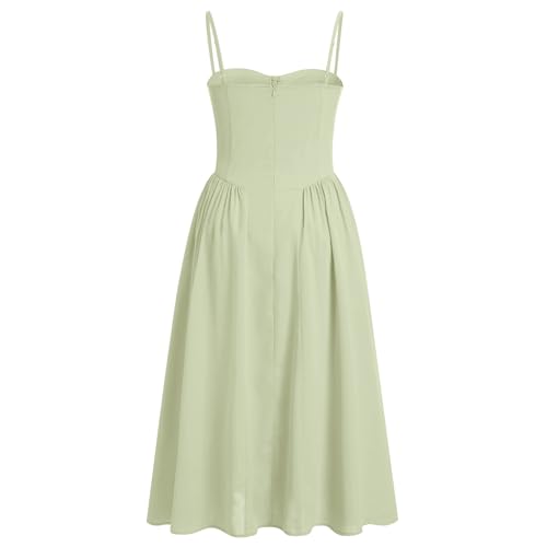 Women??s Corset Dress Sexy Spaghetti Strap Bustier Midi Dress Low Cut Flowy Pleated Hem Formal Dresses with Pockets
