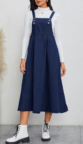 Women's Casual Denim Overall Dress Sleeveless Flowy Baggy Long Jean Jumper Dresses
