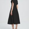 Women's Belted Shirt Midi Dress Casual Short Wing Sleeve Button Down Lapel V Neck Dress