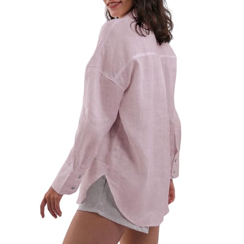 Women's 100% Linen Summer Long Sleeve Button-Down Shirt with Pockets