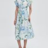 Women Summer Dresses 2025 Casual Wing Short Sleeve Button Down Midi Dress Floral Long Dress with Pocket