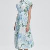 Women Summer Dresses 2025 Casual Wing Short Sleeve Button Down Midi Dress Floral Long Dress with Pocket