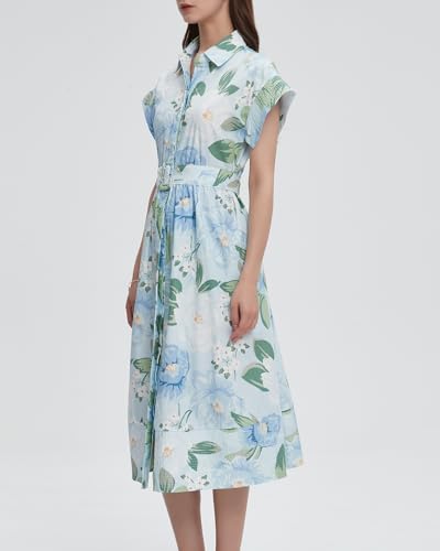 Women Summer Dresses 2025 Casual Wing Short Sleeve Button Down Midi Dress Floral Long Dress with Pocket