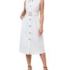 Women's Button Down Shirt Dress Sleeveless Collared A-line Maxi Dress with Belt