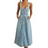 Women's Sexy Strap Maxi Denim Dress Summer Sleeveless Halter Bodycon Maxi Dresses