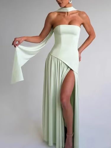 Strapless Bridesmaid Dress with Scarf Chiffon Long Prom Dresses Evening Dress