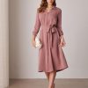 Women's Long Sleeve Button Down Shirt Dress Casual Loose Tie Waist Adjustable Sleeve Length Midi Dresses