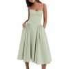 Women??s Corset Dress Sexy Spaghetti Strap Bustier Midi Dress Low Cut Flowy Pleated Hem Formal Dresses with Pockets