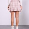 Women's Plaid Skirts Ruffle Hem Button Decor Tweed Mini Skirt