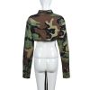 Womens Summer Cute Camo Button Down Cropped Jean Jacket Casual Lapel Outwear Denim Shirts Blouse Top