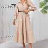 Women Flowy Maxi Shirt Dress Casual Button Down V Neck Ruffled Beach Long Dresses with Pockets