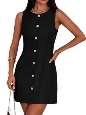 Work Dresses for Women 2025 Summer Business Formal Short Dress Sleeveless Button Down Elegant Office Outfits