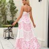 Women Floral Maxi Dress Spaghetti Strap V Neck Patchwork Bohemian Flowy Dresses Summer Fall