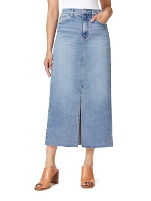 Jeans for Women High Rise Frayed Hem Front Slit Maxi Jean Skirt 36-Inch, Sizes 0-12