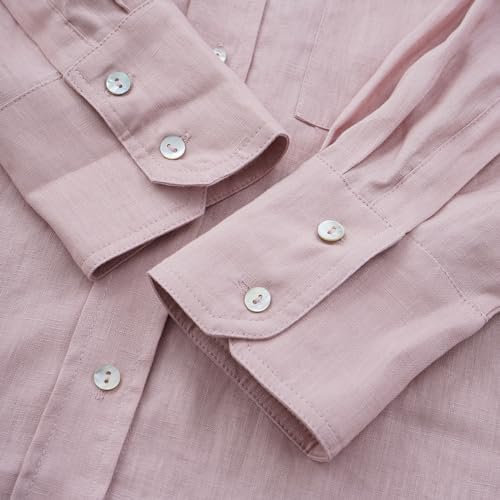 Women's 100% Linen Summer Long Sleeve Button-Down Shirt with Pockets