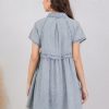 Womens Denim Dress Babydoll Short Sleeve Distressed Loose Button Down Casual Jean Shirt Dress