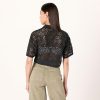 Women's LUE Lace Button Down Cropped Shirt