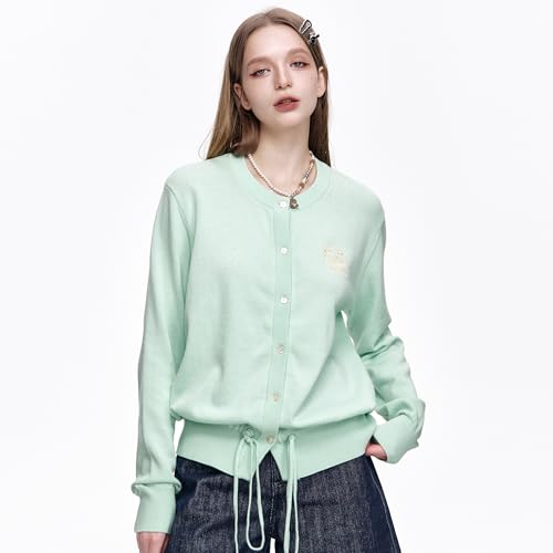 Womens Button-Down Cardigans Knit Stretchy Sweaters Drawstring Lightweight