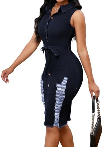 Women's Denim Dress Sexy V Neck Bodycon Mini Dresses