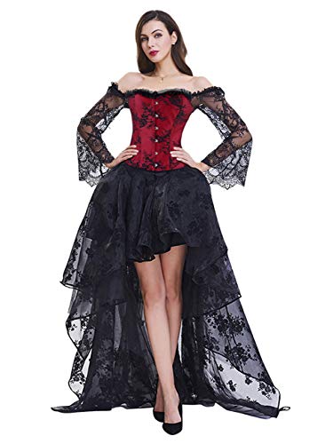 Women's Steampunk Victorian Off Shoulder Corset Top With High Low Skirt