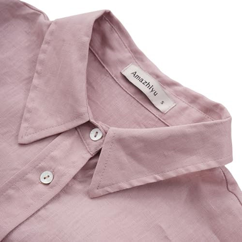 Women's 100% Linen Summer Long Sleeve Button-Down Shirt with Pockets