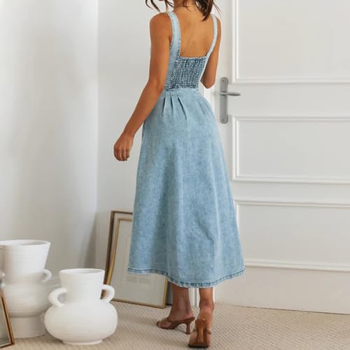 Women's Sexy Strap Maxi Denim Dress Summer Sleeveless Halter Bodycon Maxi Dresses