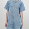 Denim Dress for Women Summer Casual Short Sleeve Chambray Mini Jean Dresses with Pockets