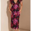 Women's Plus Size Floral Maxi Dress V Neck Ruffle Short Sleeve Bodycon Vacation Mesh Dresses