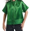Women's Button Down Shirts Short Sleeve Cropped Dressy Casual Shirts Tops Loose Business Work Blouses
