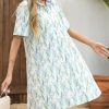Summer Floral Dress Women's Printed Casual Sundress Short Sleeve Button Up Shirt Dresses with Pockets