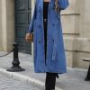 Womens Long Denim Jacket Plus Size Lapel Collar Long Sleeve Trench Coat Button Down Over Knee Tunic Outerwear