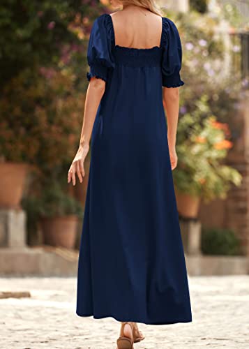 Women 2025 Summer Maxi Dress Casual Loose Puff Sleeve Square Neck Maternity Flowy Long Beach Dresses with Pockets