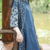 Flower Pattern Casual Denim Dress Blue Short Sleeved Patch Medium Long Robe Loose Fit