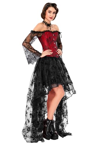 Women's Steampunk Victorian Off Shoulder Corset Top With High Low Skirt
