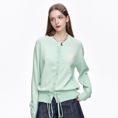 Womens Button-Down Cardigans Knit Stretchy Sweaters Drawstring Lightweight