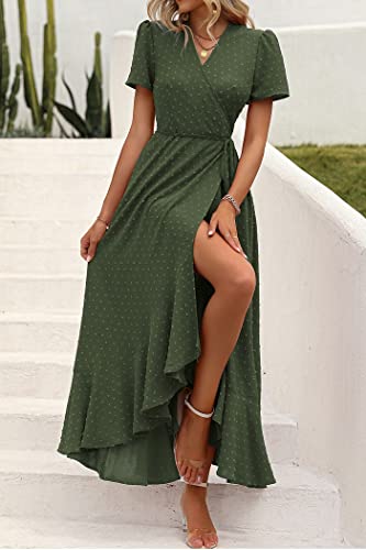 Women's Summer Maxi Dress Casual Wrap Floral Boho Short Sleeve V Neck Split Ruffle Beach Long Dresses