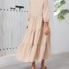 Women Flowy Maxi Shirt Dress Casual Button Down V Neck Ruffled Beach Long Dresses with Pockets