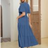 Women's Summer Boho Maxi Dresses Casual V Neck Short Sleeve A-line Empire Waist Long Flowy Beach Dress