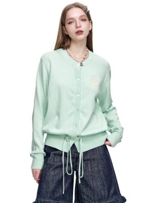 Womens Button-Down Cardigans Knit Stretchy Sweaters Drawstring Lightweight