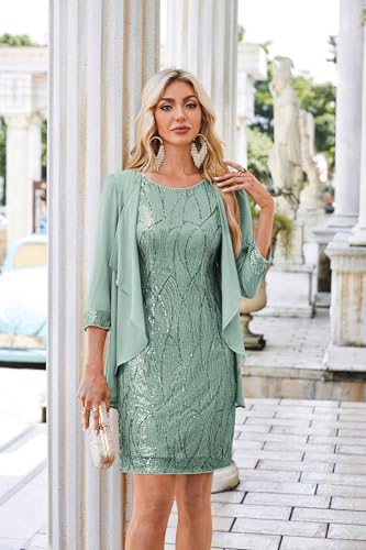Women's Sequin Dress - Wedding Guest & Mother of The Bride Formal Dress - Two Piece Knee Length