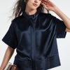 Women's Button Down Shirts Short Sleeve Cropped Dressy Casual Shirts Tops Loose Business Work Blouses