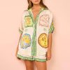 Women's Summer Casual 2 Piece Outfit,Printed Short Sleeve Shirt & Shorts Lounge Set with Elastic Waist and Pocket
