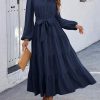Women's Long Sleeve Dress 2025 Button Down Belted A-Line Flowy Fall Outfits Ruffle Maxi Holiday Party Dresses
