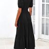 Womens Summer Dresses 2025 Short Sleeve Maxi Dress Casual V Neck Button Down Tiered A Line Flowy Midi Shirt Dress