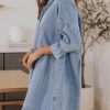 Womens Smocked 3 4 Sleeve Button Down Denim Jeans Dresses