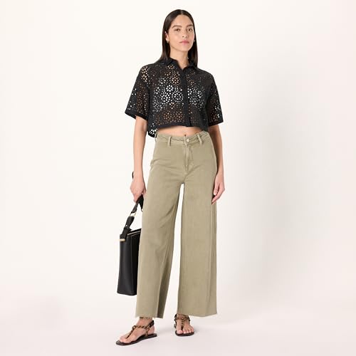 Women's LUE Lace Button Down Cropped Shirt