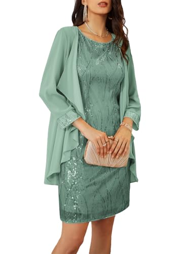 Women's Sequin Dress - Wedding Guest & Mother of The Bride Formal Dress - Two Piece Knee Length