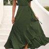 Women's Summer Maxi Dress Casual Wrap Floral Boho Short Sleeve V Neck Split Ruffle Beach Long Dresses