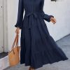 Women's Long Sleeve Dress 2025 Button Down Belted A-Line Flowy Fall Outfits Ruffle Maxi Holiday Party Dresses